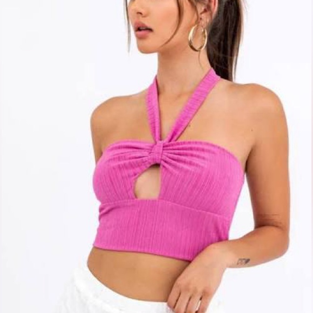 Le Lis Bandeau Crop Top Halter Neck Pink